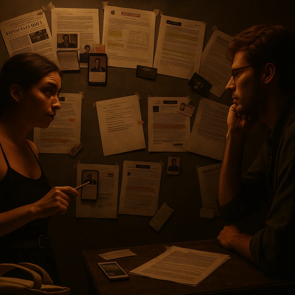 Examining documents with a magnifying glass